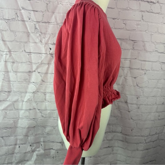 zara distressed raw edge Women's Red Smocked Waist Top sz small - Picture 2 of 6